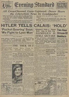 Seigfried: Evening Standard front page Hitler orders Calais to hold