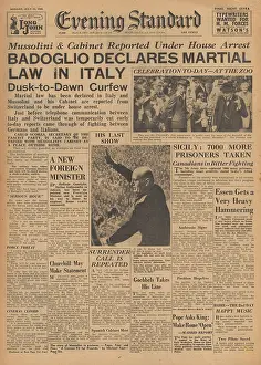 Catania: Evening Standard front page Mussolini dismissed