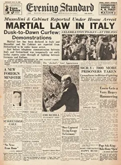 Catania: Evening Standard front page Mussolini dismissed