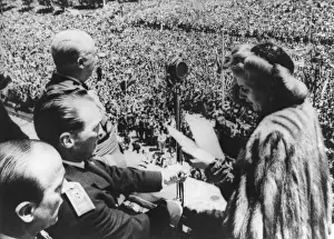 Populists: Evita Peron speaking to the crowd from the balcony