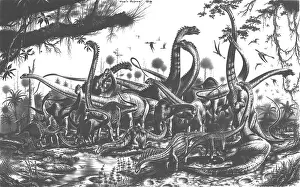 Wetlands: Evolution of sauropods, graphite sketch