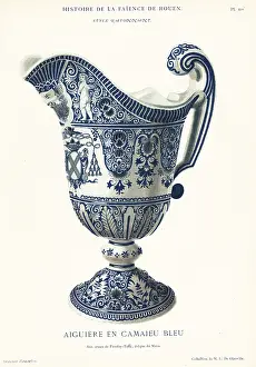 Armes: Ewer in blue camaieu, festoon style, Rouen, 18th century
