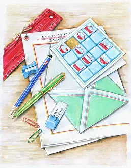 Eraser: Exam paper with Good Luck card