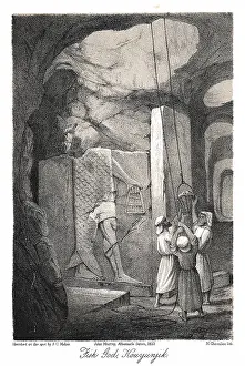 1853: Excavating a low-relief carving of the Fish god