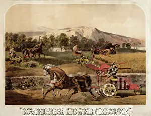 Plough: Excelsior Mower and Reaper - farmers working in fields