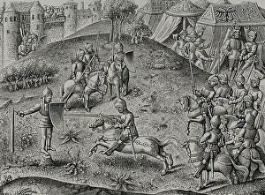 Chivalry: Exercise of the quintain. Medieval chivalry training
