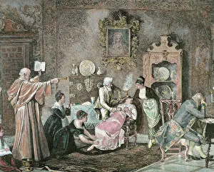 Cleric: Exorcism. Cleric doing a spell against the evil spirit