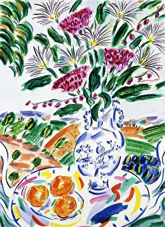 Meldrum: Exotic Flowers in Blue and White Vase