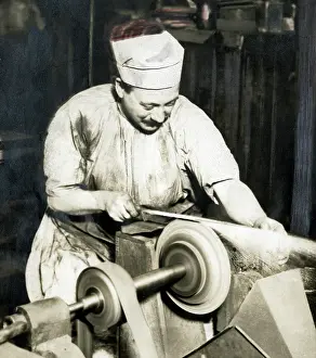 Sharpening: Expert grinder at Wilkinson Sword Works, WW1
