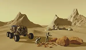 Module: Two explorers collect rock samples to take back to their ?