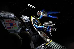 Module: Explorers in space suits exit an Asteroid Lander