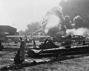 Lcgr1309: Explosion at Pearl Harbor seen from Hickam Field