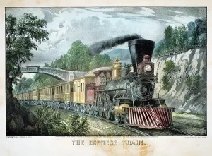 Currier: The Express Train. Locomotive with cowcatcher
