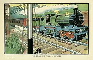 Railway: The Express Train passing a signal-box