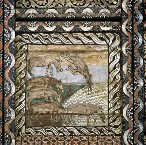 Graubuenden: Expulsion of the devil at Gerasa, painted coffered ceiling