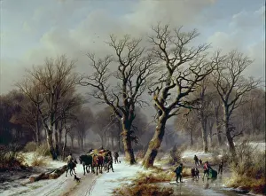 Haycart: An Extensive Wooded Landscape snow scene