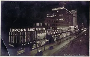 Pavillon: The exterior of the Europa Pavillon complex at night, Berlin