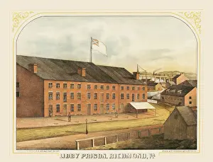 Detention: Exterior of Libby Prison in Richmond, Virginia, circa 1864