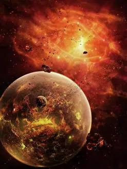 Destiny: An eye-shaped nebula and ring of glowing debris around a ?