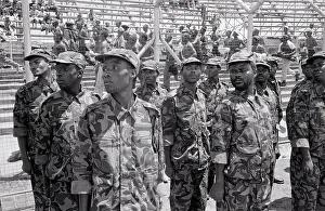 Saps: Eyes right!. Soldiers in formation at the ANC