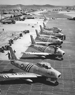 Air Force: F-86 Sabre Jets on the flight line getting ready