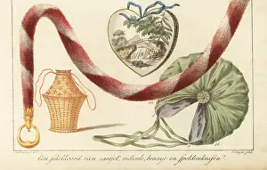 Interior Decoration: A fabric chain, wicker purse, embroidered ridicule