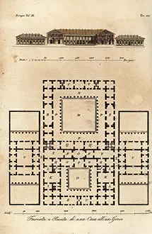 Propylaea: Facade and plan of rooms in an ancient Greek house