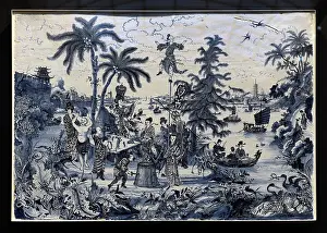 1690: Faience plate painted with a Chinoiserie decoration. C.1670-