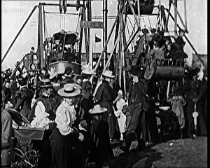 Milling: Fairground Ride Of Swinging Boats Operating