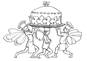 Chefs: Three fairies carrying a cake