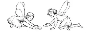 Scrubbing: Two fairies cleaning floor
