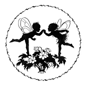 Fairyland: Two fairies dancing on flowers