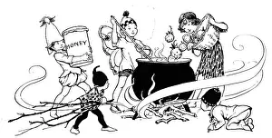 Cauldrons: Fairies and elves making strawberry jam