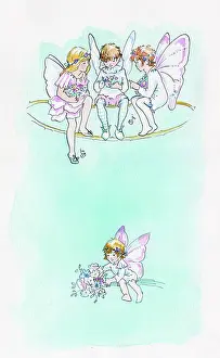 Andree: Three fairies holding flowers