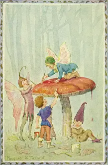 Printedcopy: Fairies painting toadstool