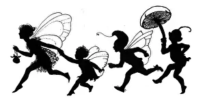 Toadstools: Fairies running along