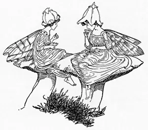 Fyleman: Two fairies sitting on toadstools