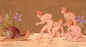 Encountering: Fairies with snail on a greetings card