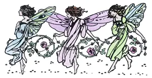 Florence Susan Harrison Collection: Three fairies tip-toeing daintily