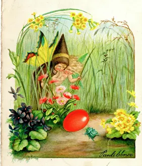 Primroses: Fairy and child discover an Easter egg