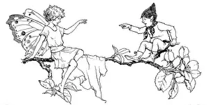 Connect: Fairy and gnome on apple blossom branch