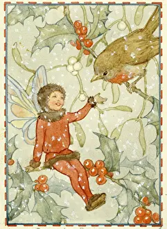 A fairy greeting a robin bird