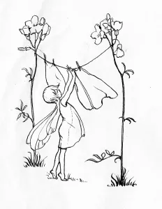 Pixies: Fairy hanging up washing