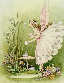 Outhwaite: Fairy looking in a dewdrop mirror