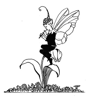 Fairy piper sitting on tulip leaf
