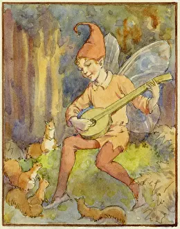 Lutes: Fairy playing lute with squirrels