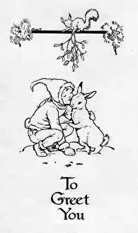 Faries: Fairy and rabbit under mistletoe