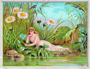 Forgetmenots: Fairy on a riverbank on a greetings card