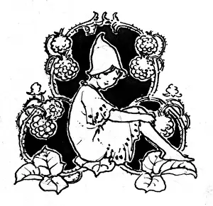 Raspberries: Fairy sitting with raspberries