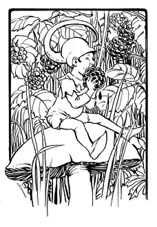 Blackberries: Fairy on toadstool eating a blackberry
